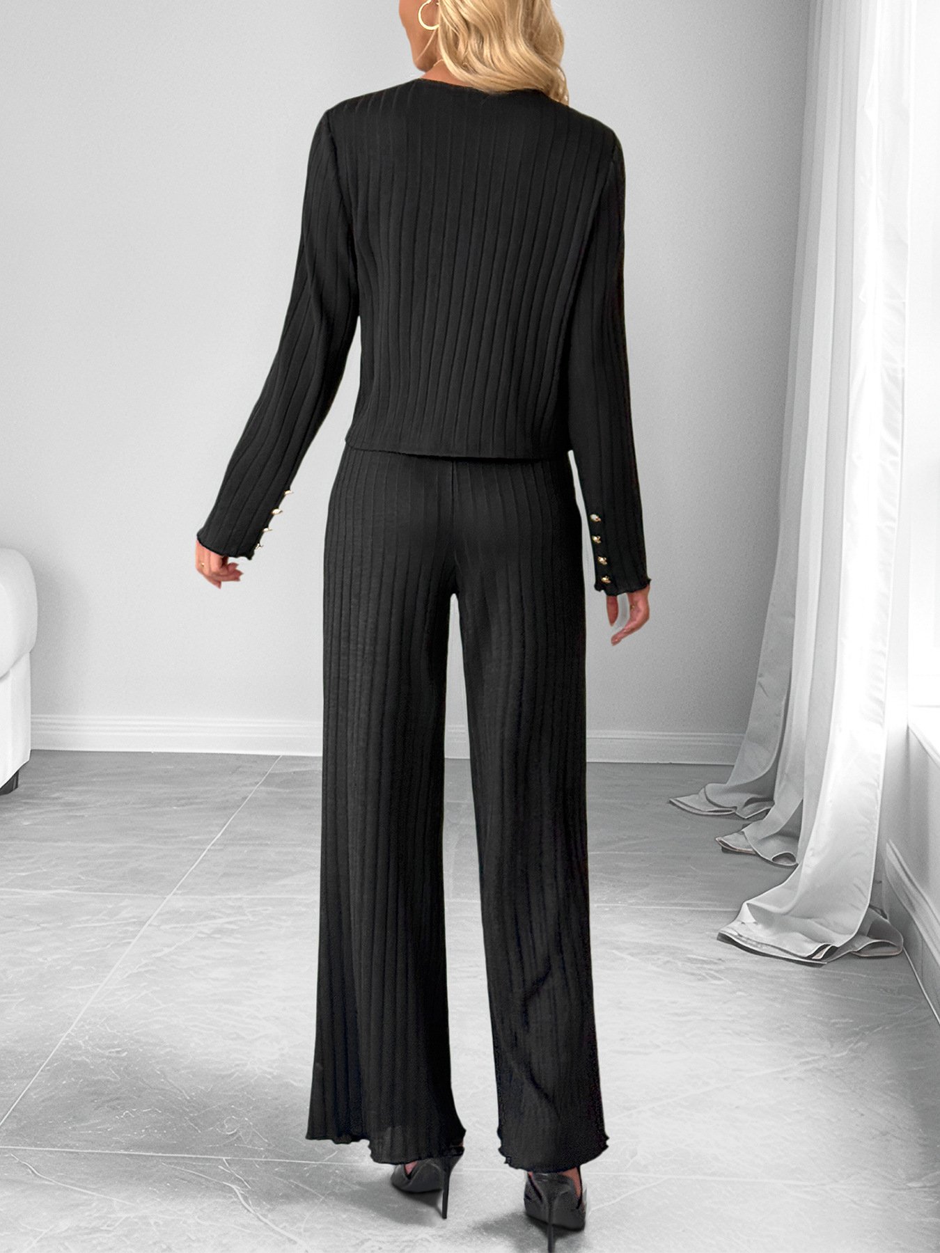 V Neck Casual Cotton Two-Piece Set