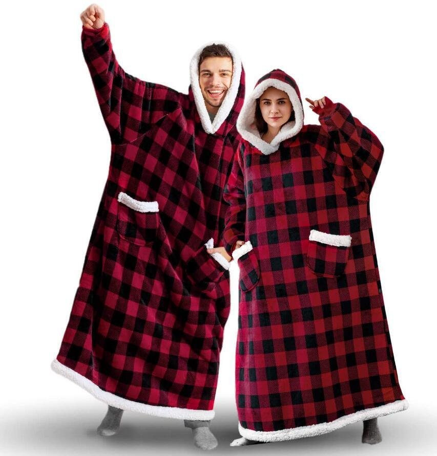Home Clothes Jacket Lazy Hooded Sweater Thickened Blanket Loose Pullover Wearable Blanket Couple Parent-Child Style