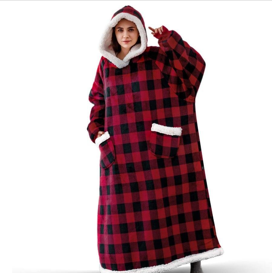 Home Clothes Jacket Lazy Hooded Sweater Thickened Blanket Loose Pullover Wearable Blanket Couple Parent-Child Style