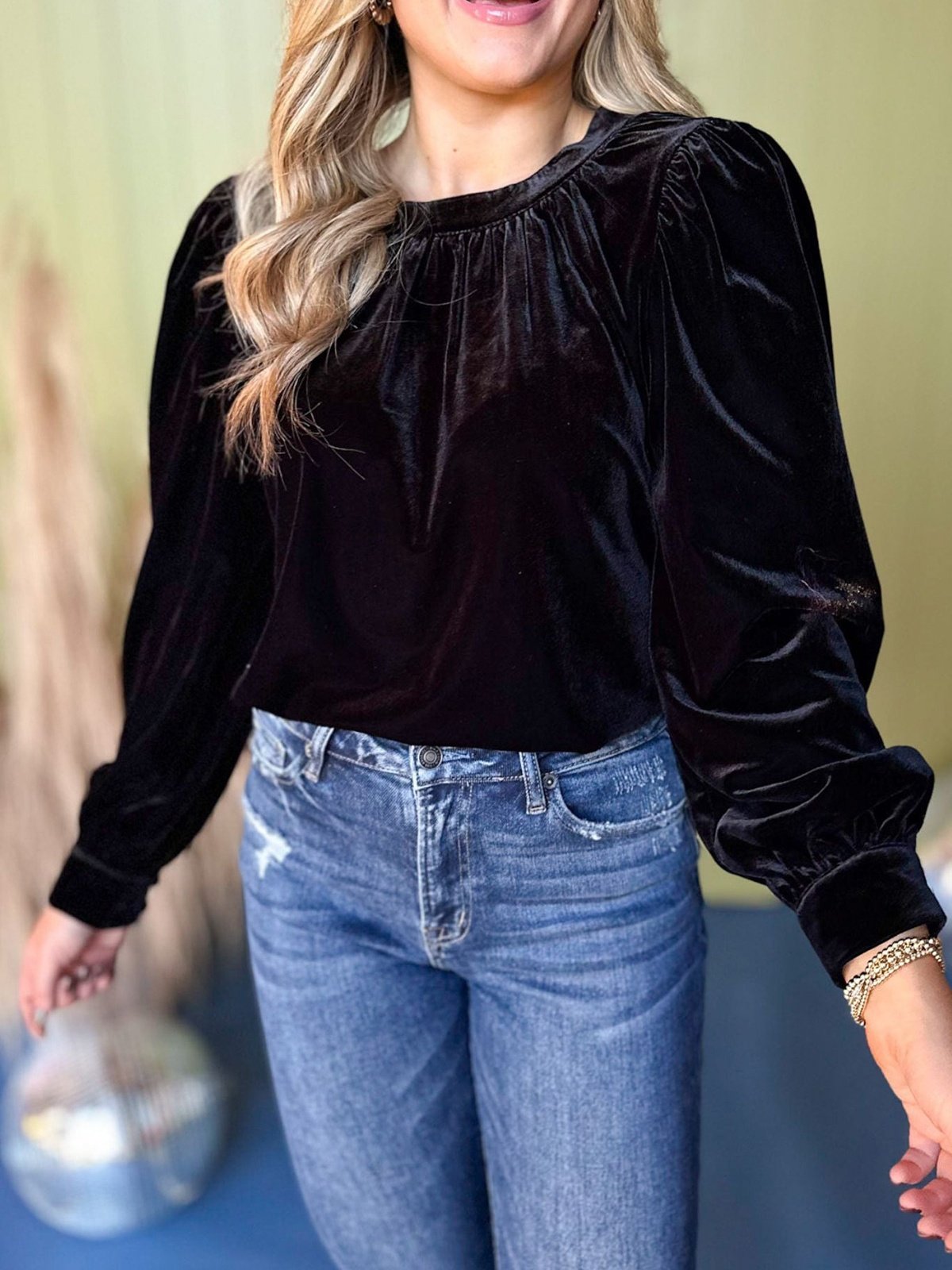 Women's Long Sleeve Shirt Spring/Fall Red Plain Split Joint Crew Neck Puff Sleeve Daily Going Out Casual Top