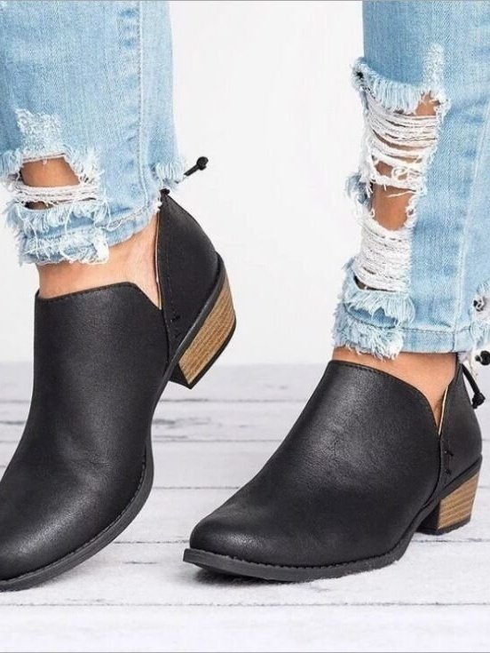 British Style Four Seasons Solid Color Pointed Toe Casual Rear Zipper Low Heel Thick Heel Single Shoes