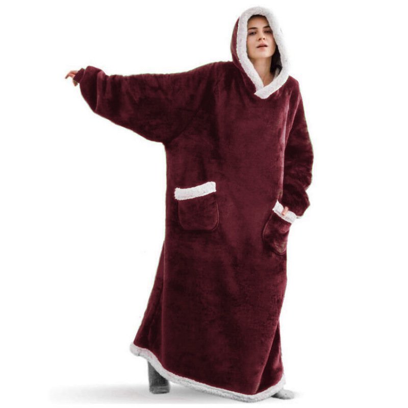 Home Clothes Jacket Lazy Hooded Sweater Thickened Blanket Loose Pullover Wearable Blanket Couple Parent-Child Style