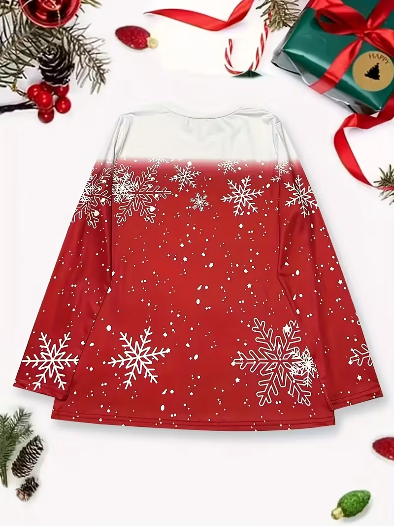 Women's Long Sleeve T-shirt Spring/Fall Red Christmas Snowman Printing Jersey Crew Neck Daily Going Out Casual Top
