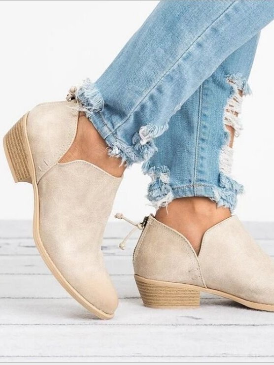 British Style Four Seasons Solid Color Pointed Toe Casual Rear Zipper Low Heel Thick Heel Single Shoes