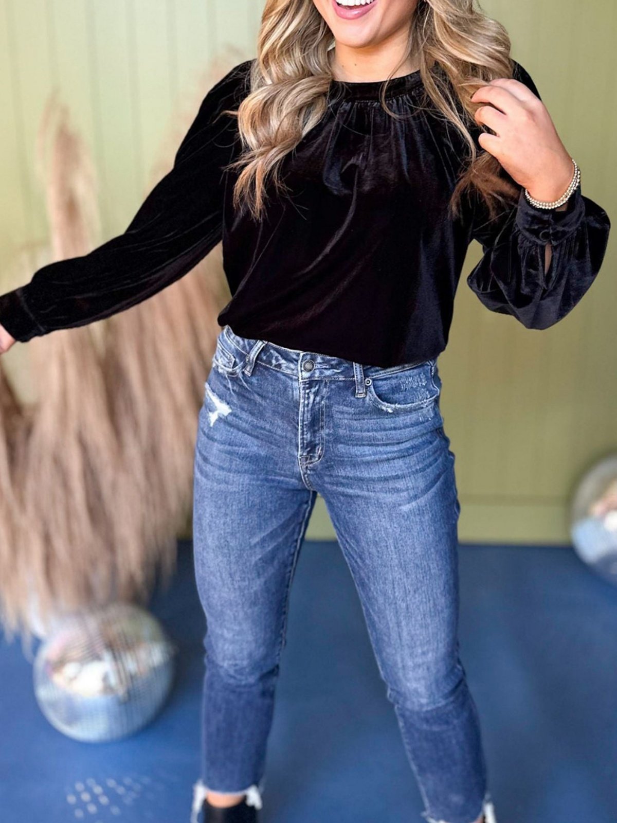 Women's Long Sleeve Shirt Spring/Fall Red Plain Split Joint Crew Neck Puff Sleeve Daily Going Out Casual Top