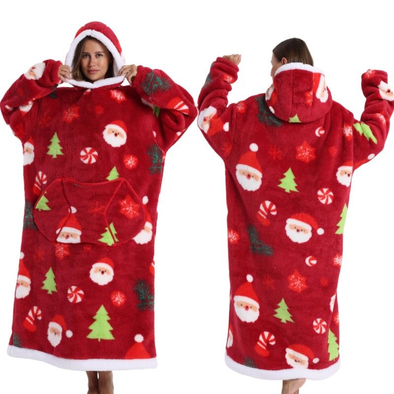 Home Clothes Jacket Lazy Hooded Sweater Thickened Blanket Loose Pullover Wearable Blanket Couple Style