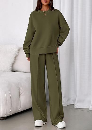 Plain Casual Crew Neck Two-Piece Set