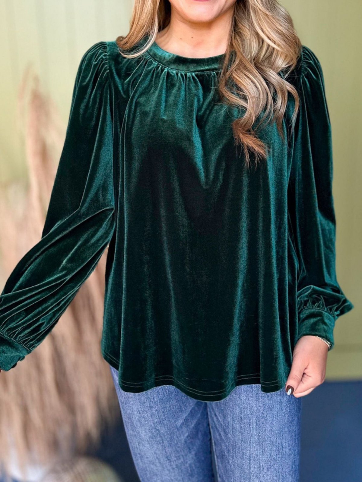 Women's Long Sleeve Shirt Spring/Fall Red Plain Split Joint Crew Neck Puff Sleeve Daily Going Out Casual Top