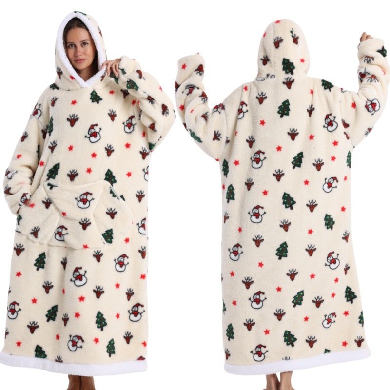 Home Clothes Jacket Lazy Hooded Sweater Thickened Blanket Loose Pullover Wearable Blanket Couple Style