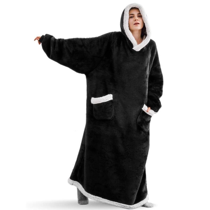 Home Clothes Jacket Lazy Hooded Sweater Thickened Blanket Loose Pullover Wearable Blanket Couple Parent-Child Style