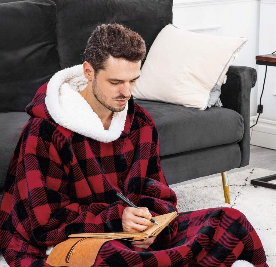 Home Clothes Jacket Lazy Hooded Sweater Thickened Blanket Loose Pullover Wearable Blanket Couple Parent-Child Style