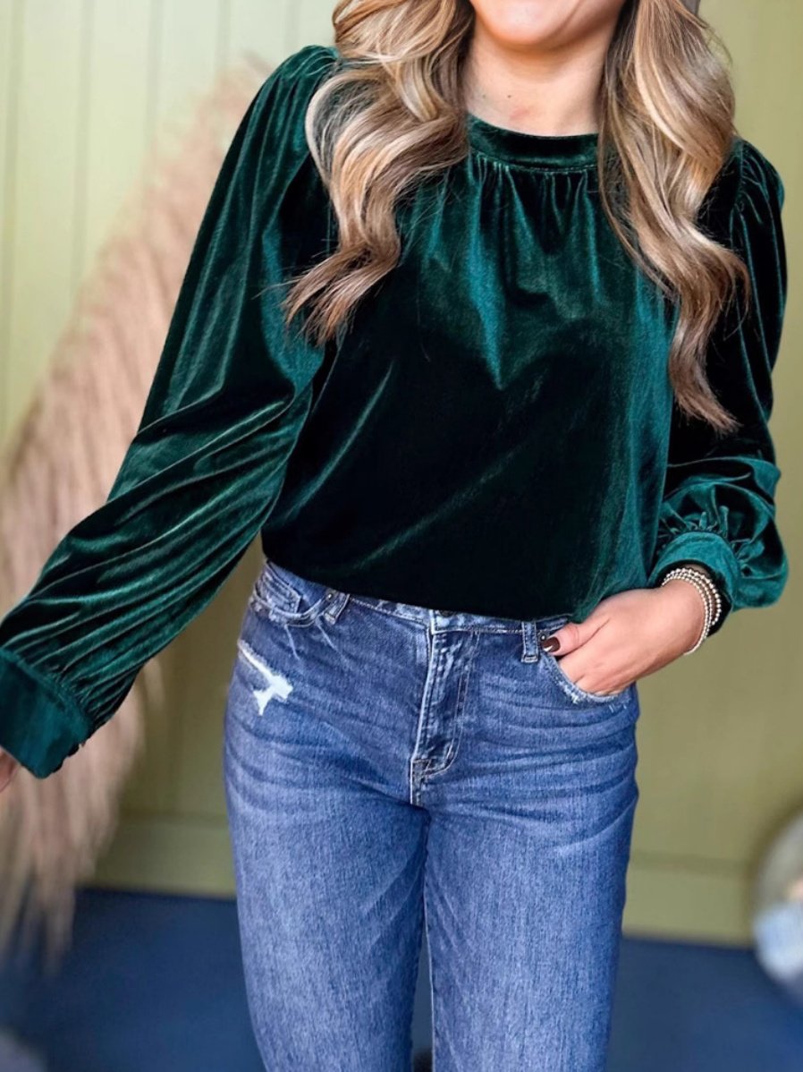 Women's Long Sleeve Shirt Spring/Fall Red Plain Split Joint Crew Neck Puff Sleeve Daily Going Out Casual Top