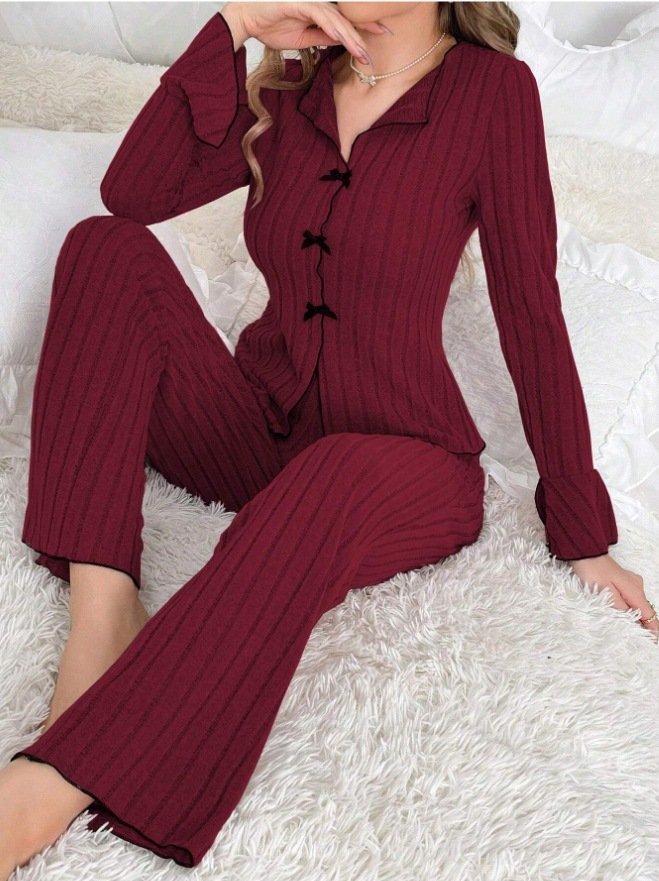 V Neck Wool/Knitting Loose Casual Lounge Set