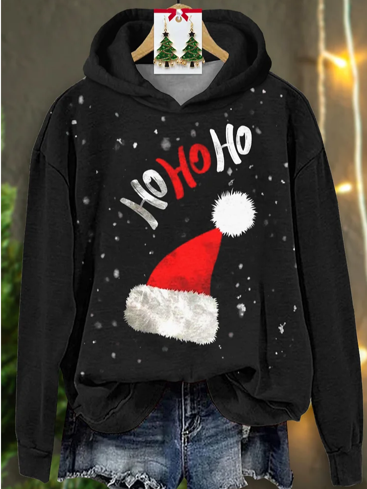 Christmas Hat Hoodie Casual Printing Hoodie