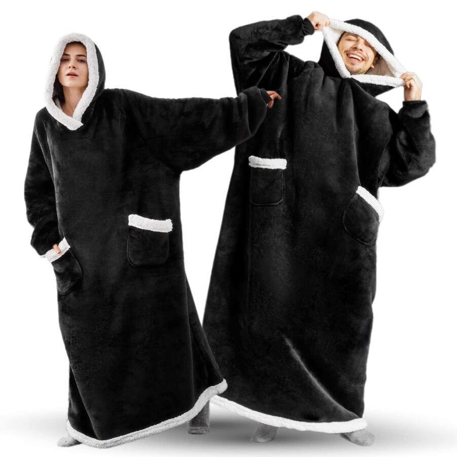 Home Clothes Jacket Lazy Hooded Sweater Thickened Blanket Loose Pullover Wearable Blanket Couple Parent-Child Style