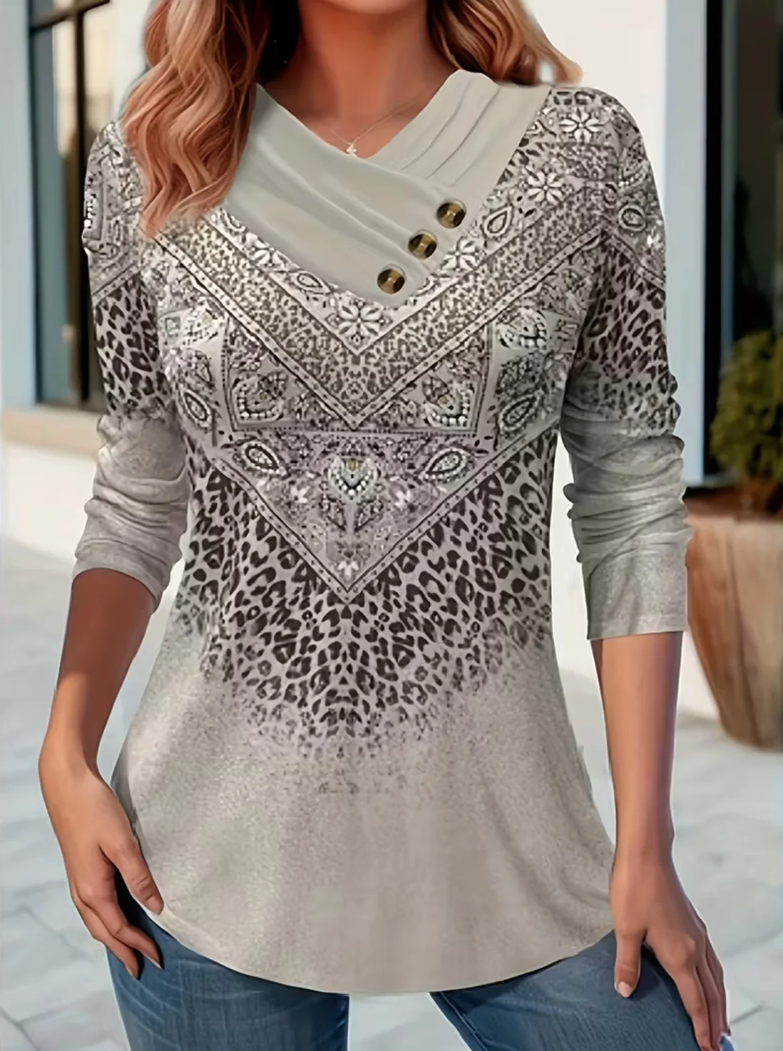 Gradient Pattern Cotton Others Casual T-Shirt