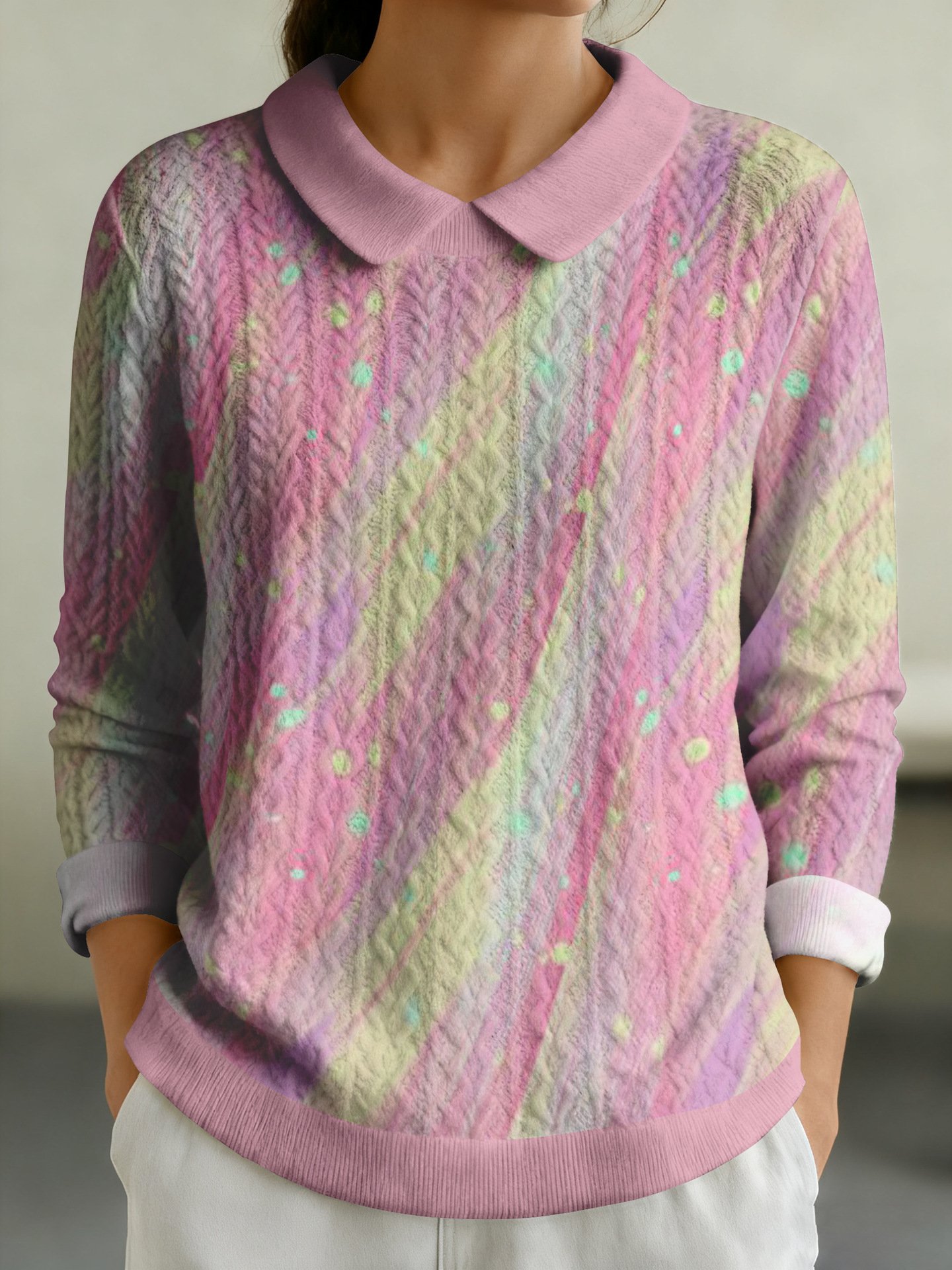 Geometric Regular Fit Shawl Collar Casual Sweater