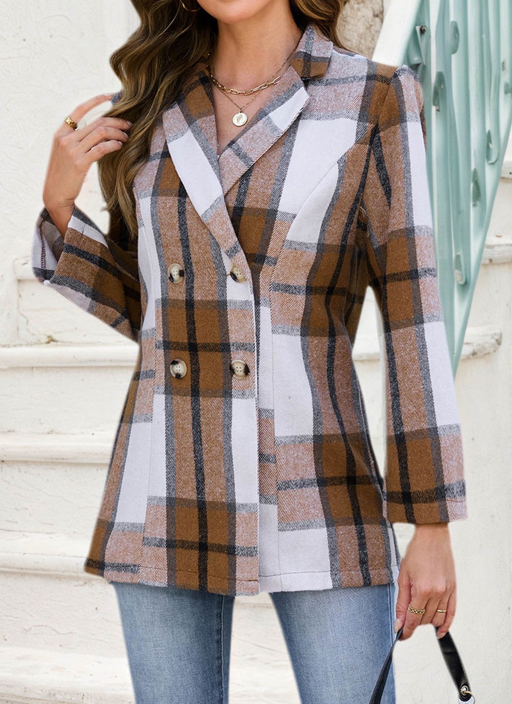 Casual Color Block Shawl Collar Blazer