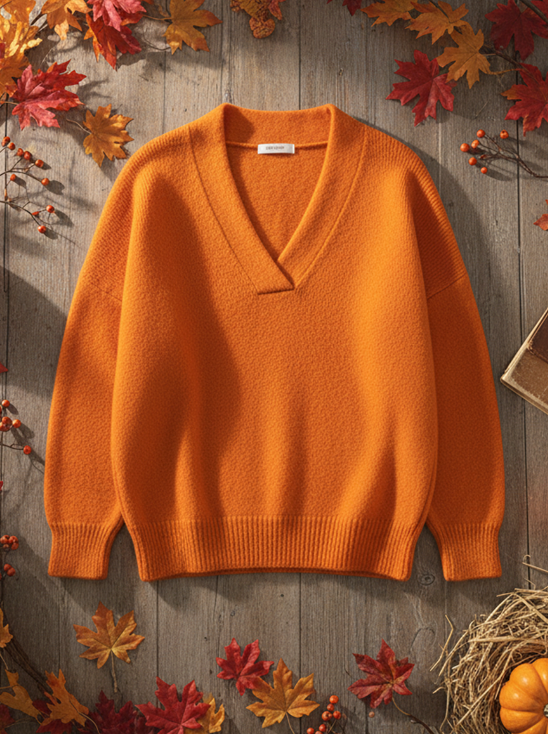 Plain Casual V Neck Loose Sweater