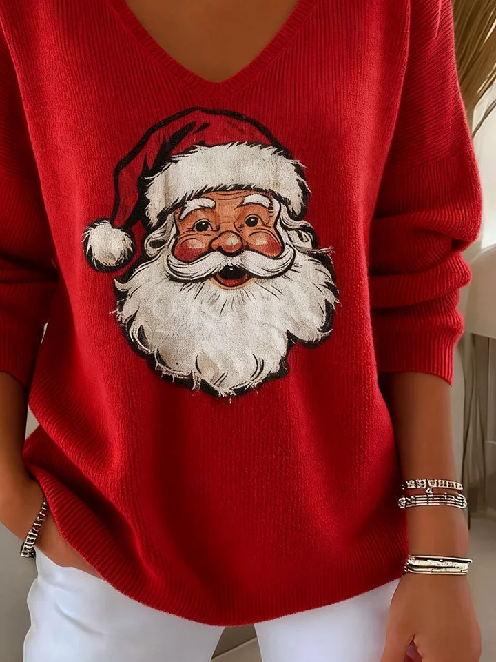 Women's Long Sleeve T-shirt Spring/Fall Red Christmas Printing V Neck Daily Going Out Casual Top
