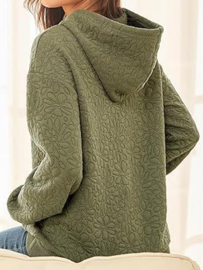 Casual Loose Jacquard Texture Elastic Drawstring Hooded Women's Sweatshirt