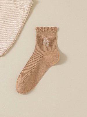Cotton Embroidery Sweat-absorbent Trendy Japanese Style Cute Fungus Lace Mid-tube Women's Socks Breathable Pile Socks