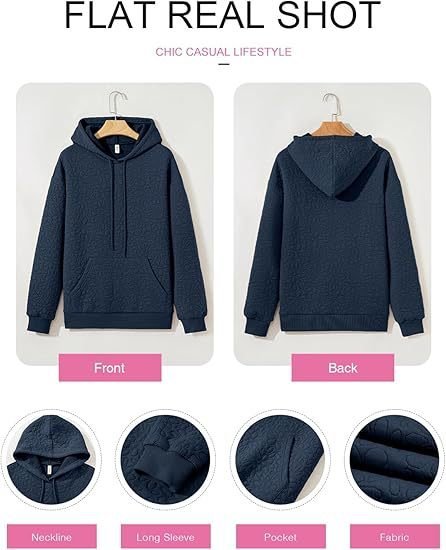 Casual Loose Jacquard Texture Elastic Drawstring Hooded Women's Sweatshirt