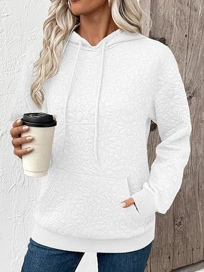 Casual Loose Jacquard Texture Elastic Drawstring Hooded Women's Sweatshirt