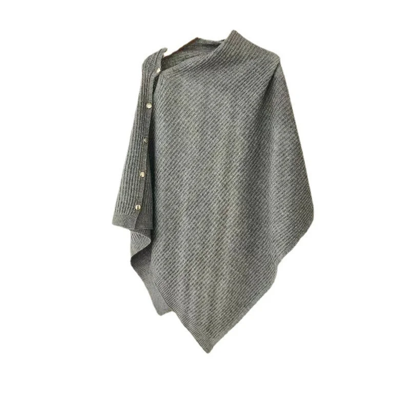 Simple Loose Wool-Blend Asymmetrical Collar Kimono