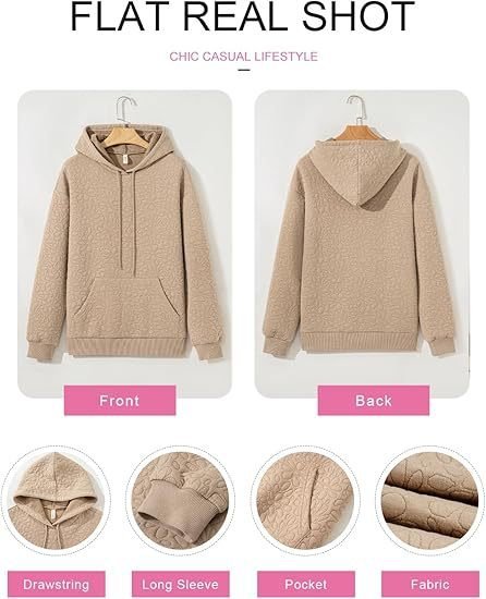 Casual Loose Jacquard Texture Elastic Drawstring Hooded Women's Sweatshirt