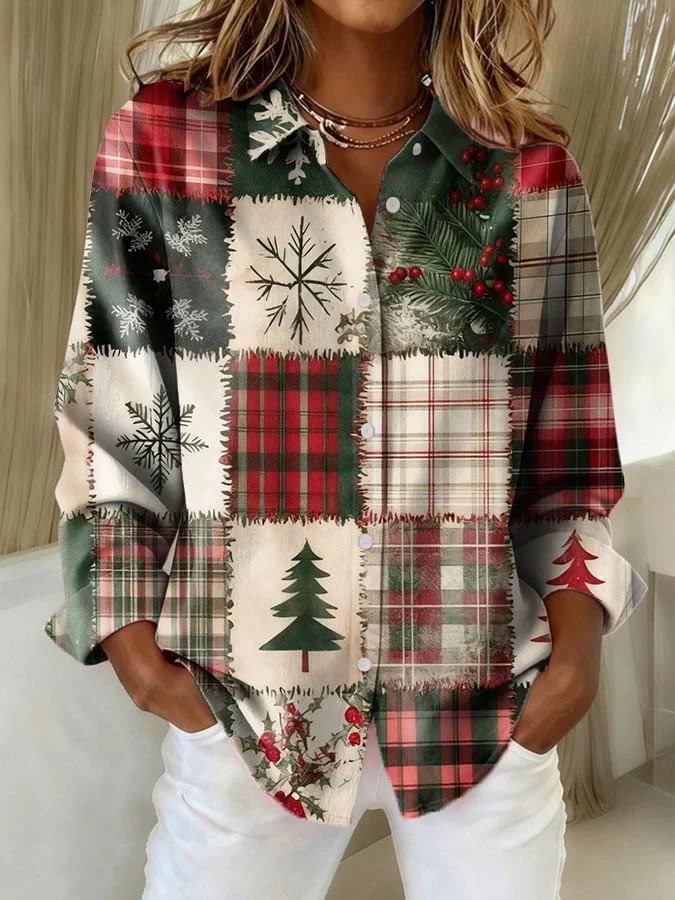 Christmas Casual Shawl Collar Shirt