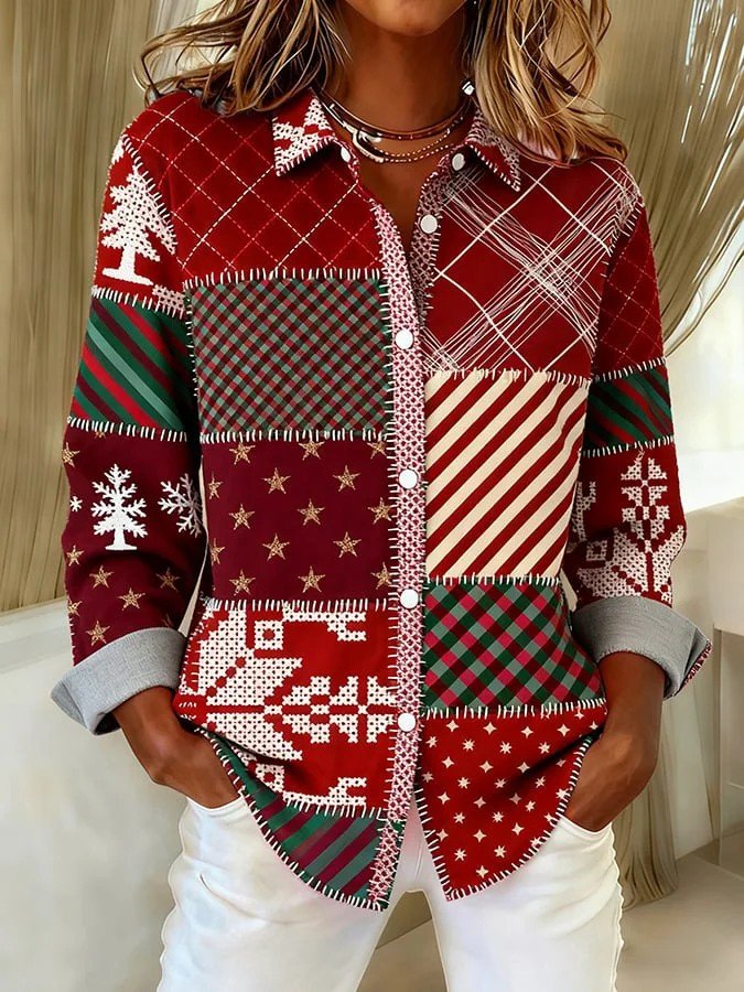 Vintage Shawl Collar Loose Gradient Pattern Shirt