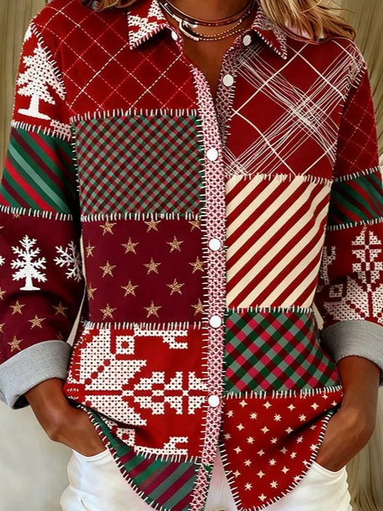Vintage Shawl Collar Loose Gradient Pattern Shirt