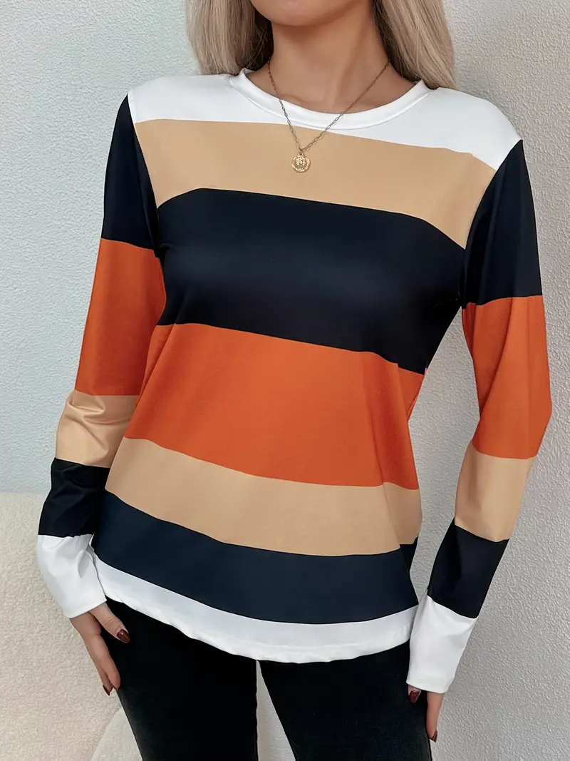 Women's Long Sleeve T-shirt Spring/Fall As Picture Striped Printing Jersey Crew Neck Daily Going Out Casual Top