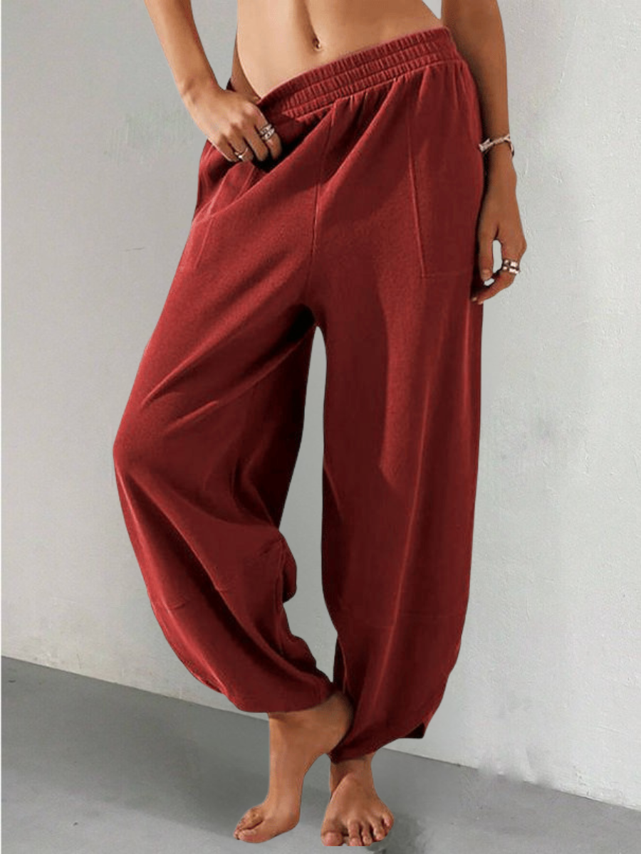 Women's  Elastic Waist H-Line Wide Leg Pants Daily Going Out Pants Khaki Casual Split Joint Plain Spring/Fall Pants