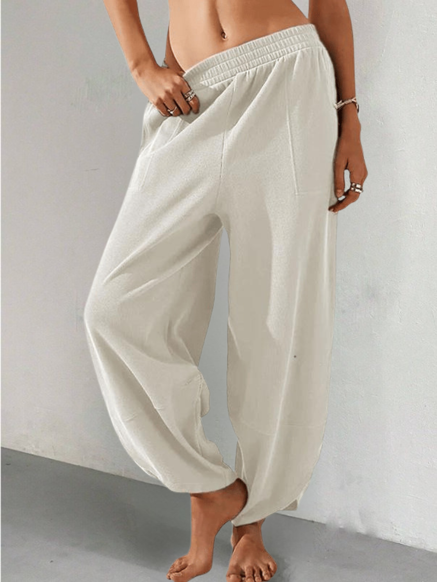 Women's  Elastic Waist H-Line Wide Leg Pants Daily Going Out Pants Khaki Casual Split Joint Plain Spring/Fall Pants