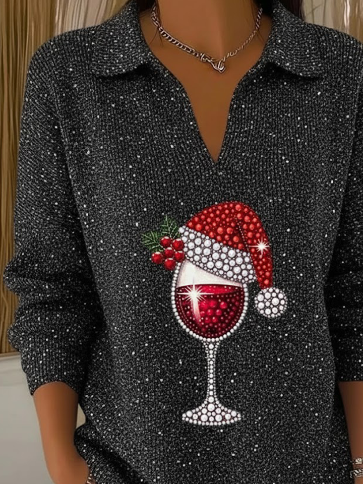 Women's Christmas Print Casual Lapel Sweater
