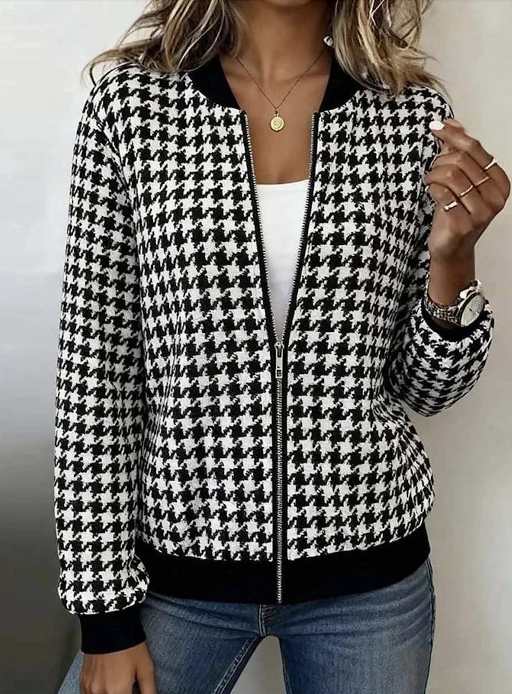 Casual Geometric Stand Collar Jacket