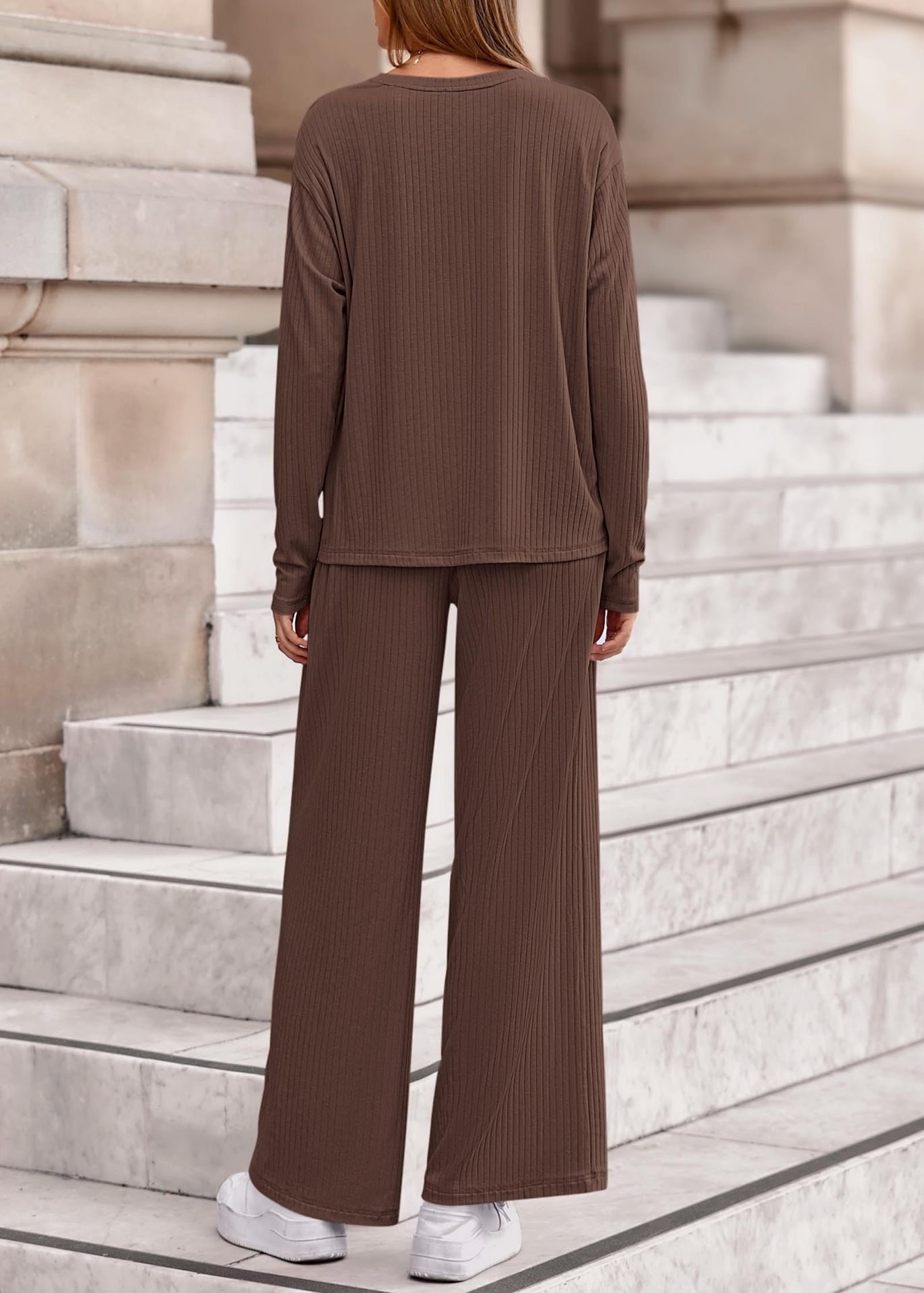 Casual Regular Fit Plain Crew Neck Two-Piece Set