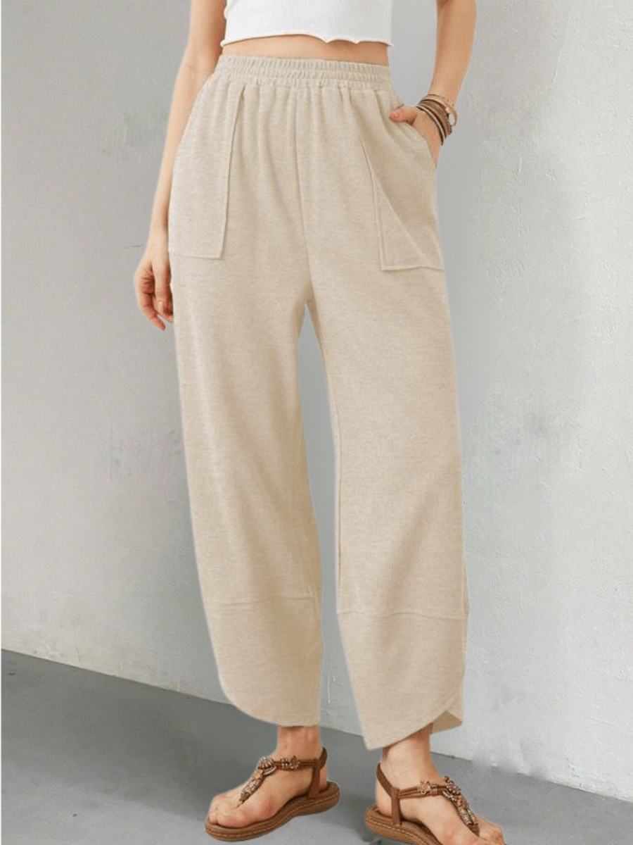Women's  Elastic Waist H-Line Wide Leg Pants Daily Going Out Pants Khaki Casual Split Joint Plain Spring/Fall Pants