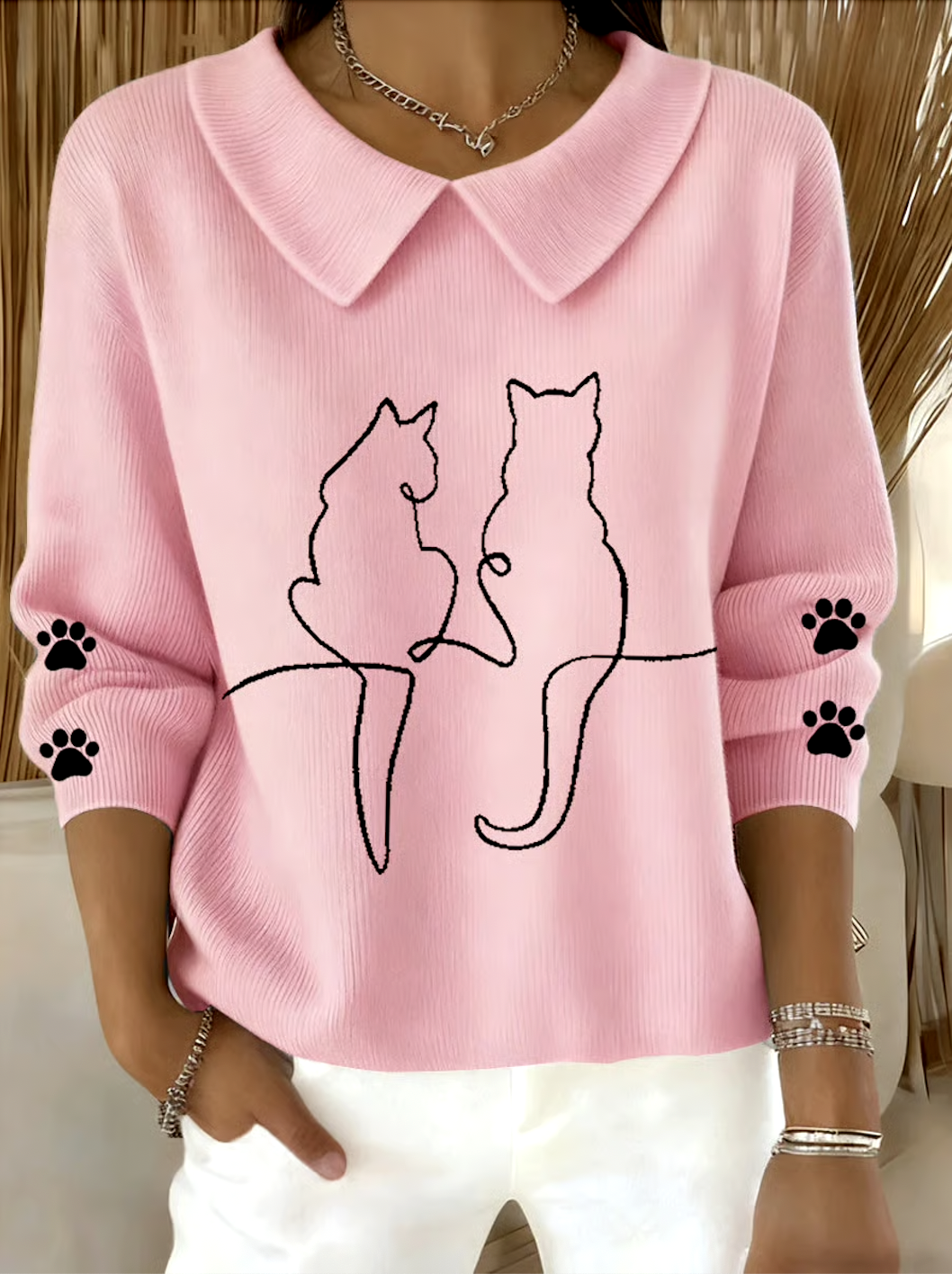 Shawl Collar Casual Cotton Animal Sweater