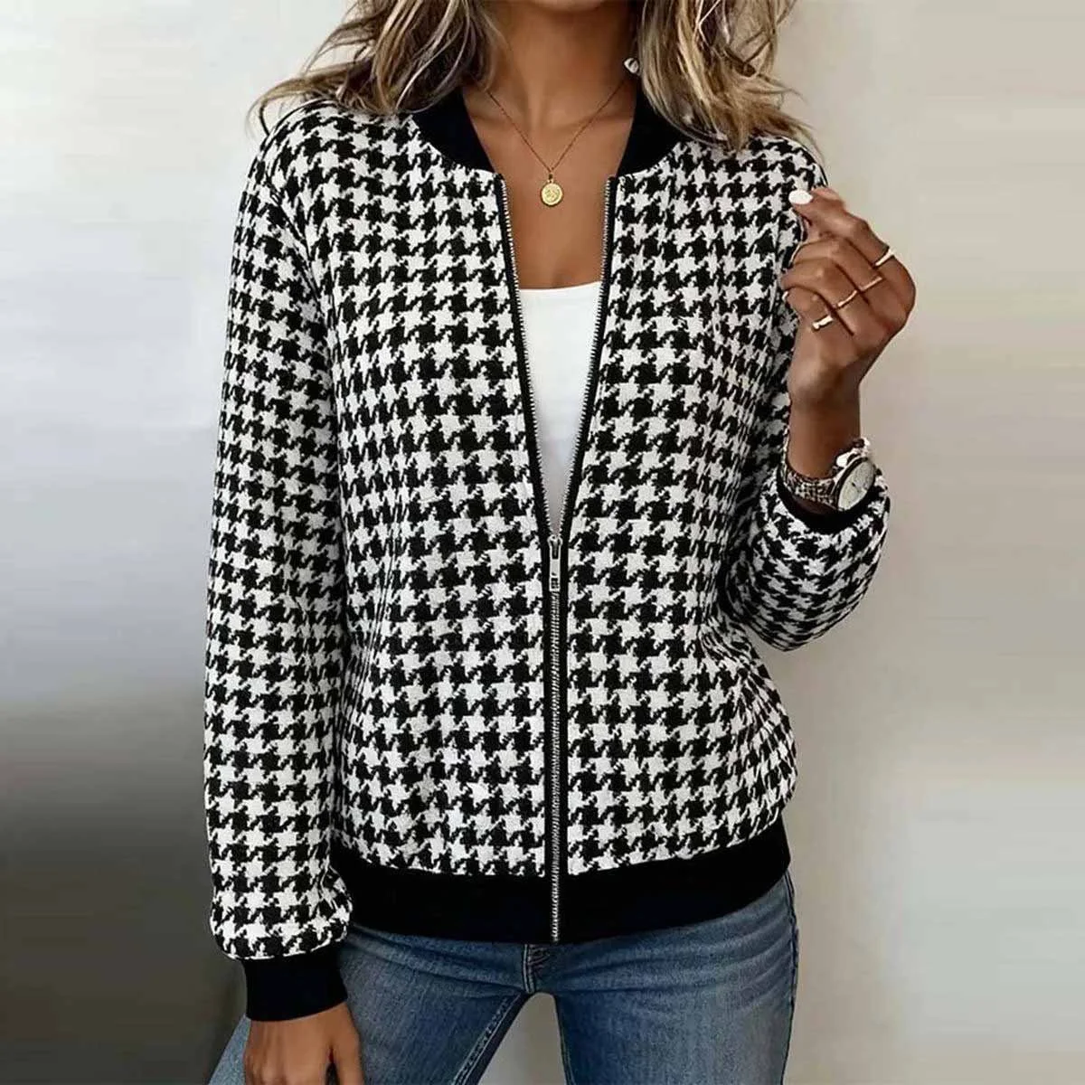 Casual Geometric Stand Collar Jacket