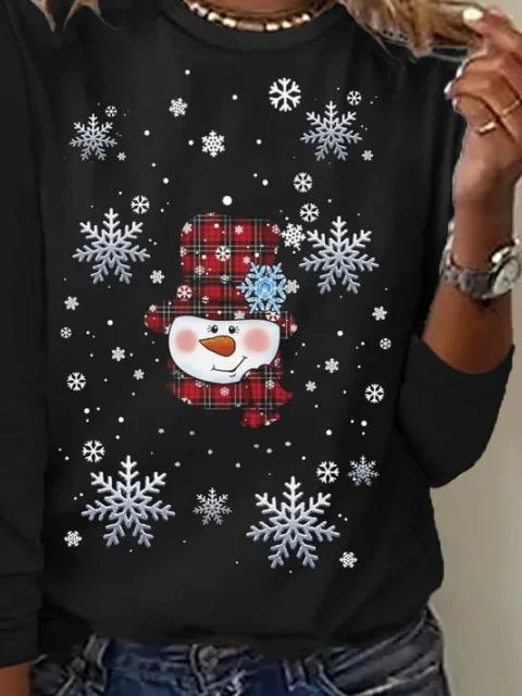 Women's Long Sleeve T-shirt Spring/Fall Black Christmas Printing Jersey Crew Neck Daily Going Out Casual Top