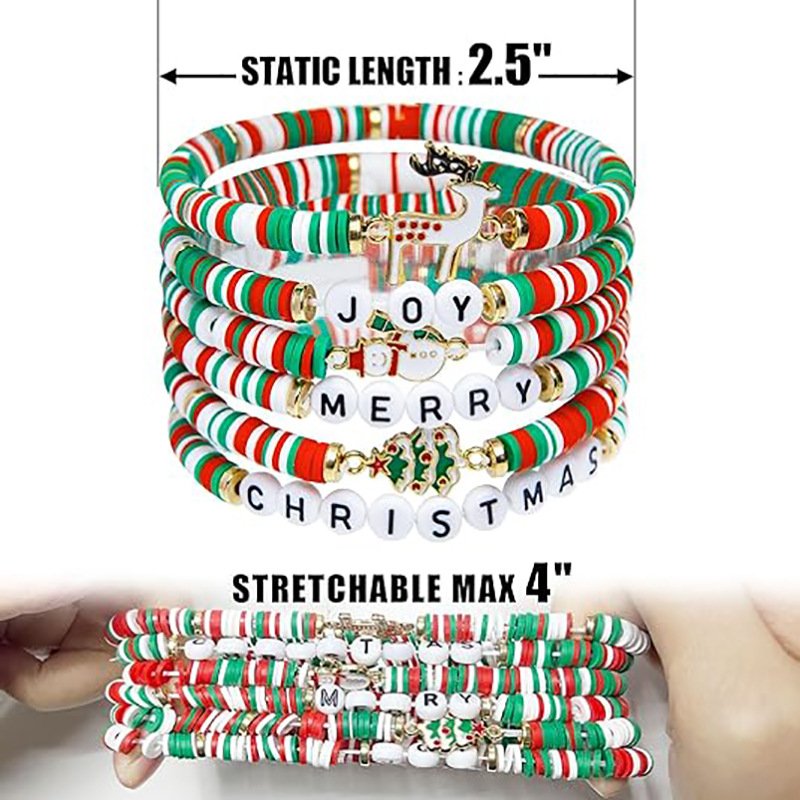 Christmas 6-Pack Cute Elk Polymer Clay Bracelet Set Women's Party Gift