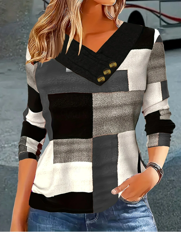 Women's Long Sleeve T-shirt Spring/Fall Red Abstract Printing Cross Neck Daily Going Out Casual Top