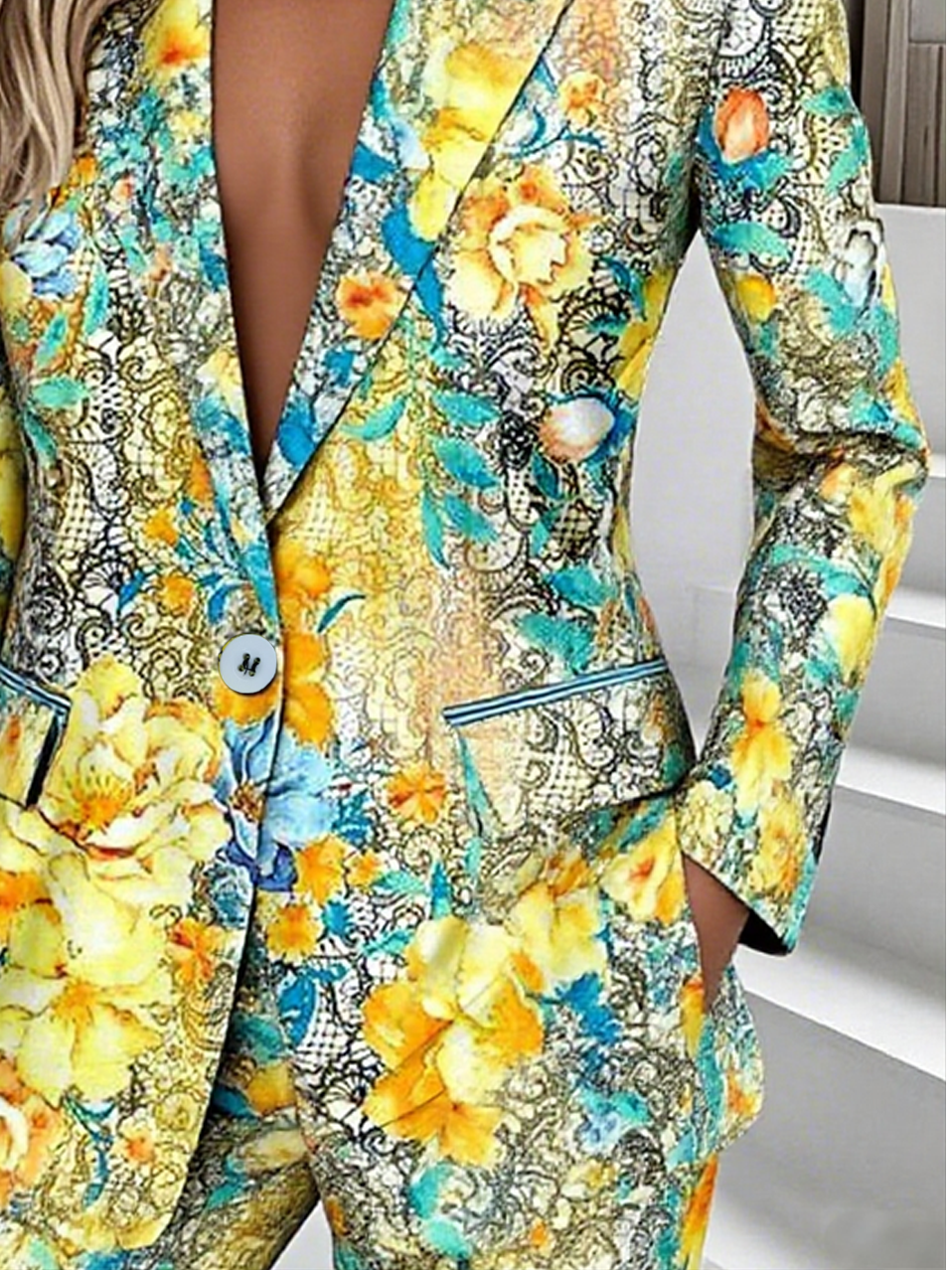 Lady Romance Floral Regular Fit Lapel Collar Blazer