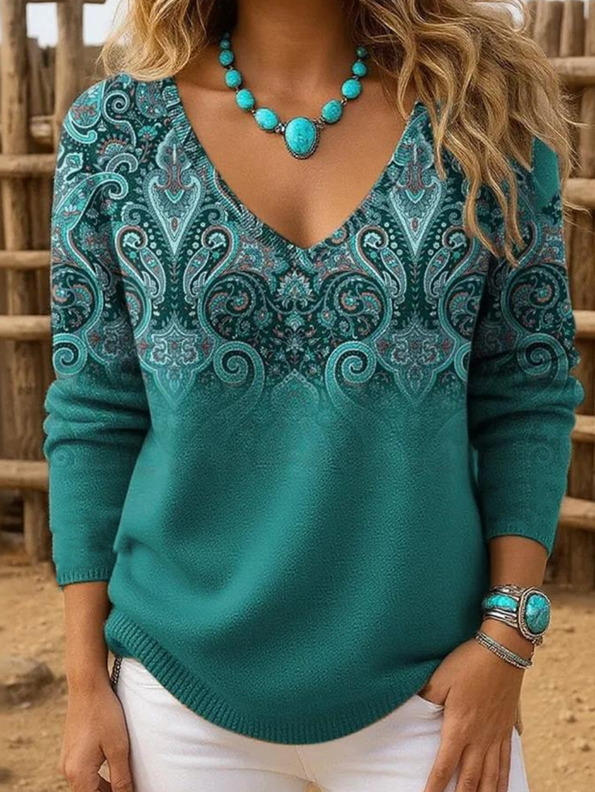 Wild West V Neck Loose Simple Knit Top