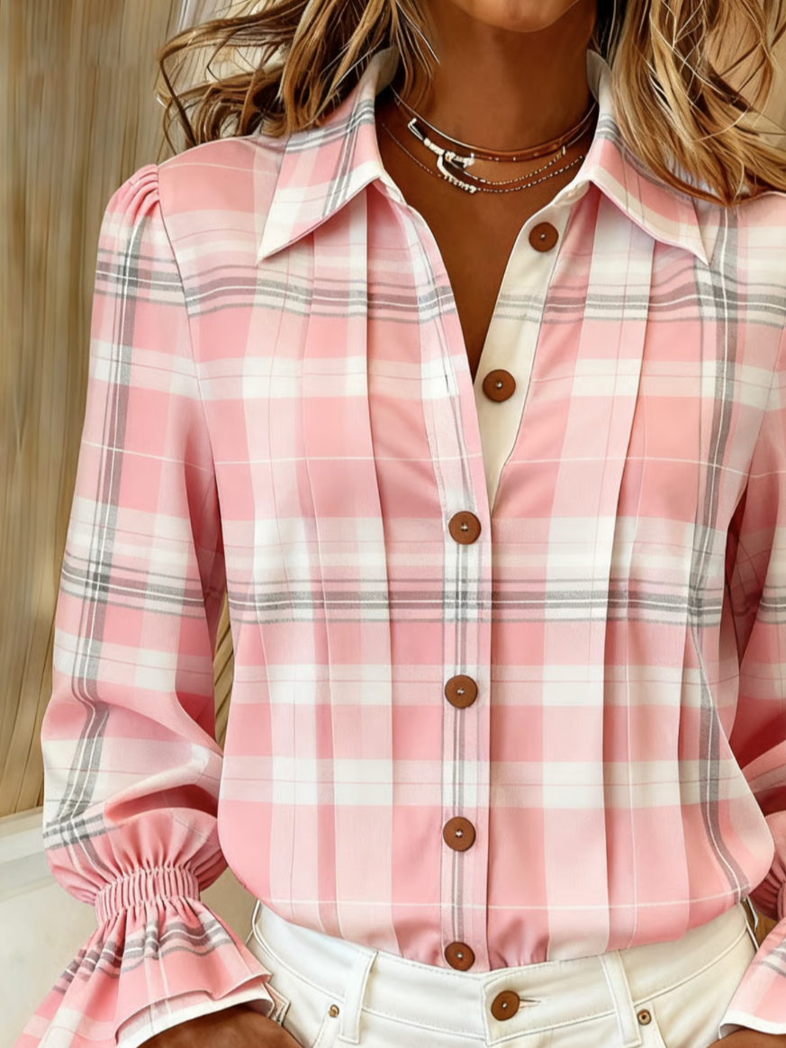 Loose Shawl Collar Casual Plaid Shirt