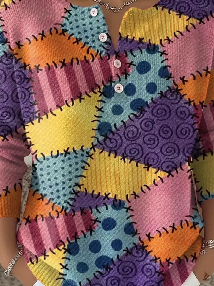Crew Neck Loose Casual Geometric Sweater