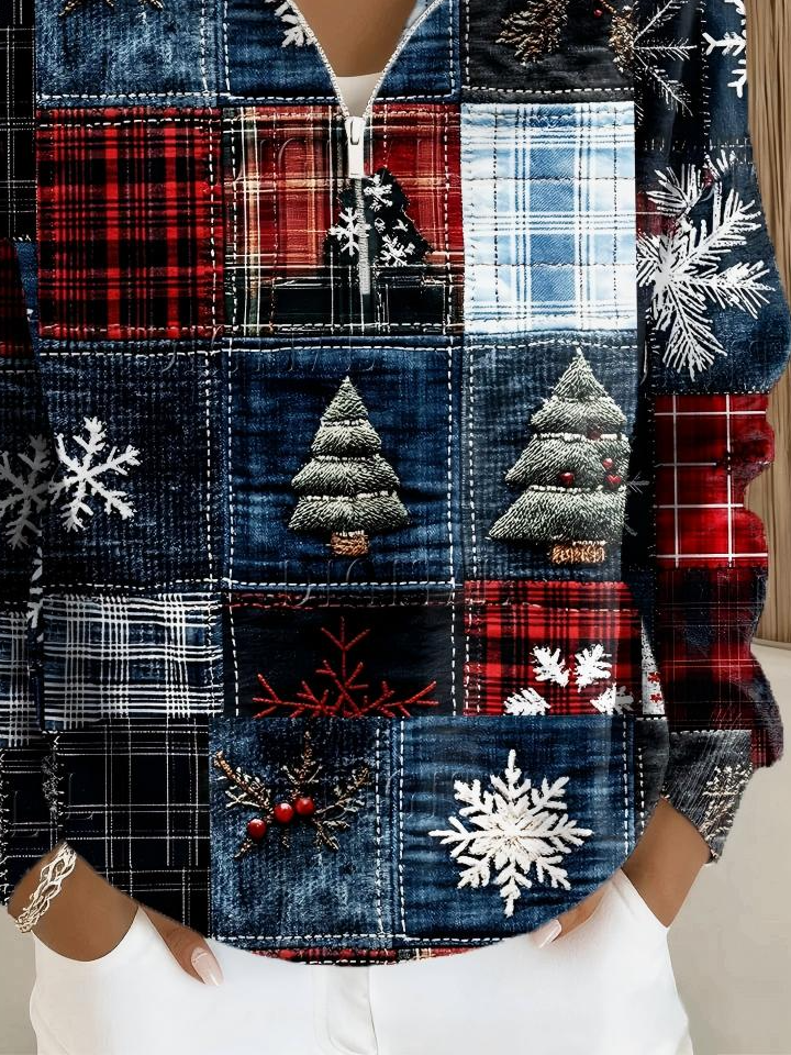 Casual Half Open Collar Loose Geometric Sweater